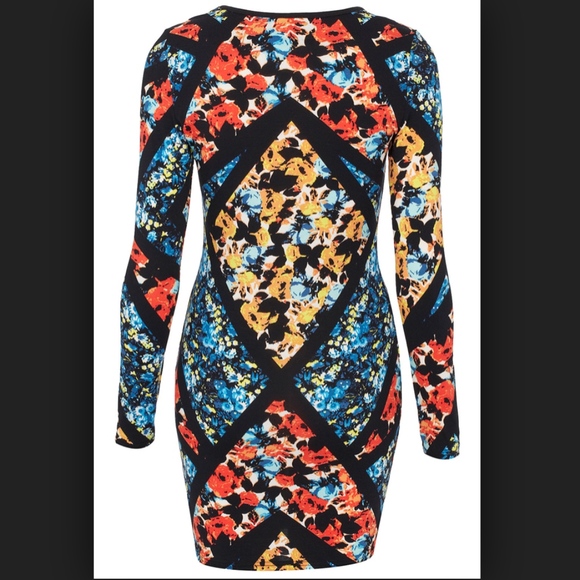 Topshop Long Sleeve Floral Print Bodycon Dress - Picture 3 of 8